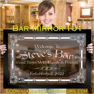 ‘Old-Style, Ornate Bar Mirror’ – 33" x 23" Home Bar Etched Mirror Gift 101