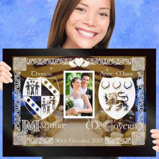Dual Celtic Coat of Arms with Photo Custom Engraved Coat of Arms Gift Mirror
