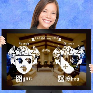 'Large Time-Honored Family Crest Design' - Coat Of Arms Etched Mirror Gift 101