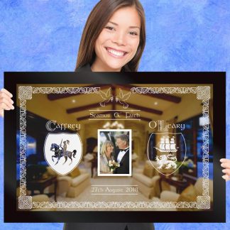 ‘Celtic Design Family Crests With Photo' - Coat Of Arms Etched Mirror Gift 110