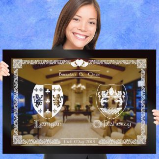 Dual Crests in a Celtic Design Custom Engraved Coat of Arms Gift Mirror