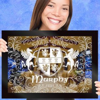 Single Coat of Arms Adorned by Pegasus Custom Engraved Coat of Arms Gift Mirror