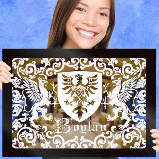 Single Family Crest Adorned by Griffins Custom Engraved Coat of Arms Gift Mirror