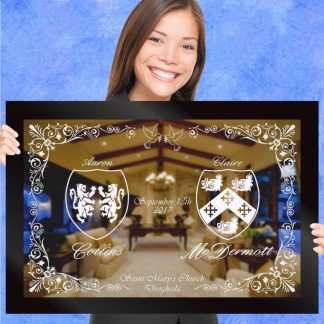 Dual Crests in a Floral Theme Custom Engraved Coat of Arms Gift Mirror