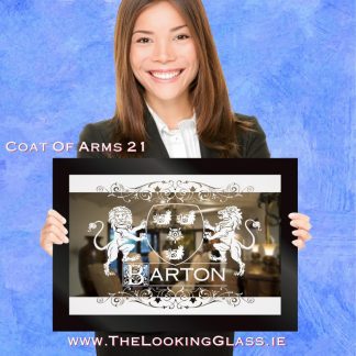 Single Family Crest Adorned by Lions Custom Engraved Coat of Arms Gift Mirror