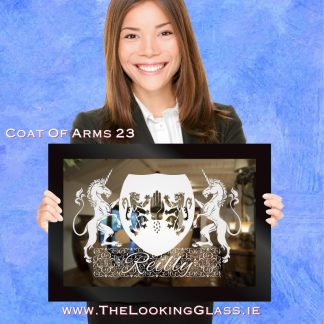 Family Crest Adorned by Unicorns Custom Engraved Coat of Arms Gift Mirror