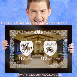 model holding frosted glass mirror gift for parents wedding anniversary