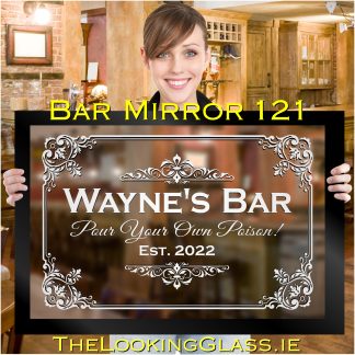 'Artistic, Traditional Bar Mirror' - 33" x 23" Home Bar Etched Mirror Gift 121