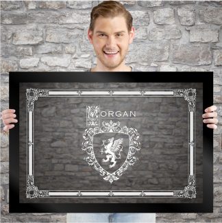 Custom: Roisin K. re. Morgan shield- 33" x 23" Framed Etched Mirror