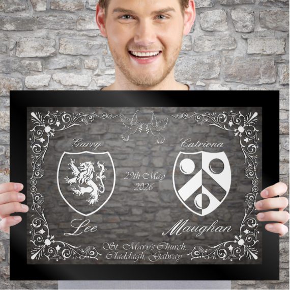 Custom order - Angela F. re. Lee-Maughan, 20"x14" framed mirror with etched design